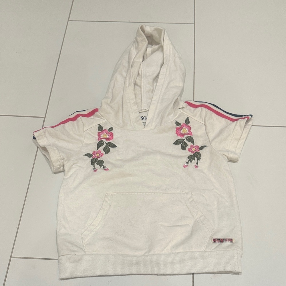 Hudson jeans White Kids Hoodie with Pink Floral Design 4T embroidery